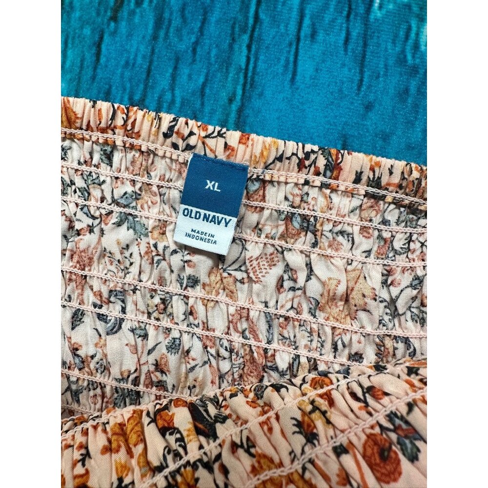 Shirts/NWT Old Navy Peach Floral Smocked Puff Sleeve Peplum Square Neckline XL - Picture 10 of 12